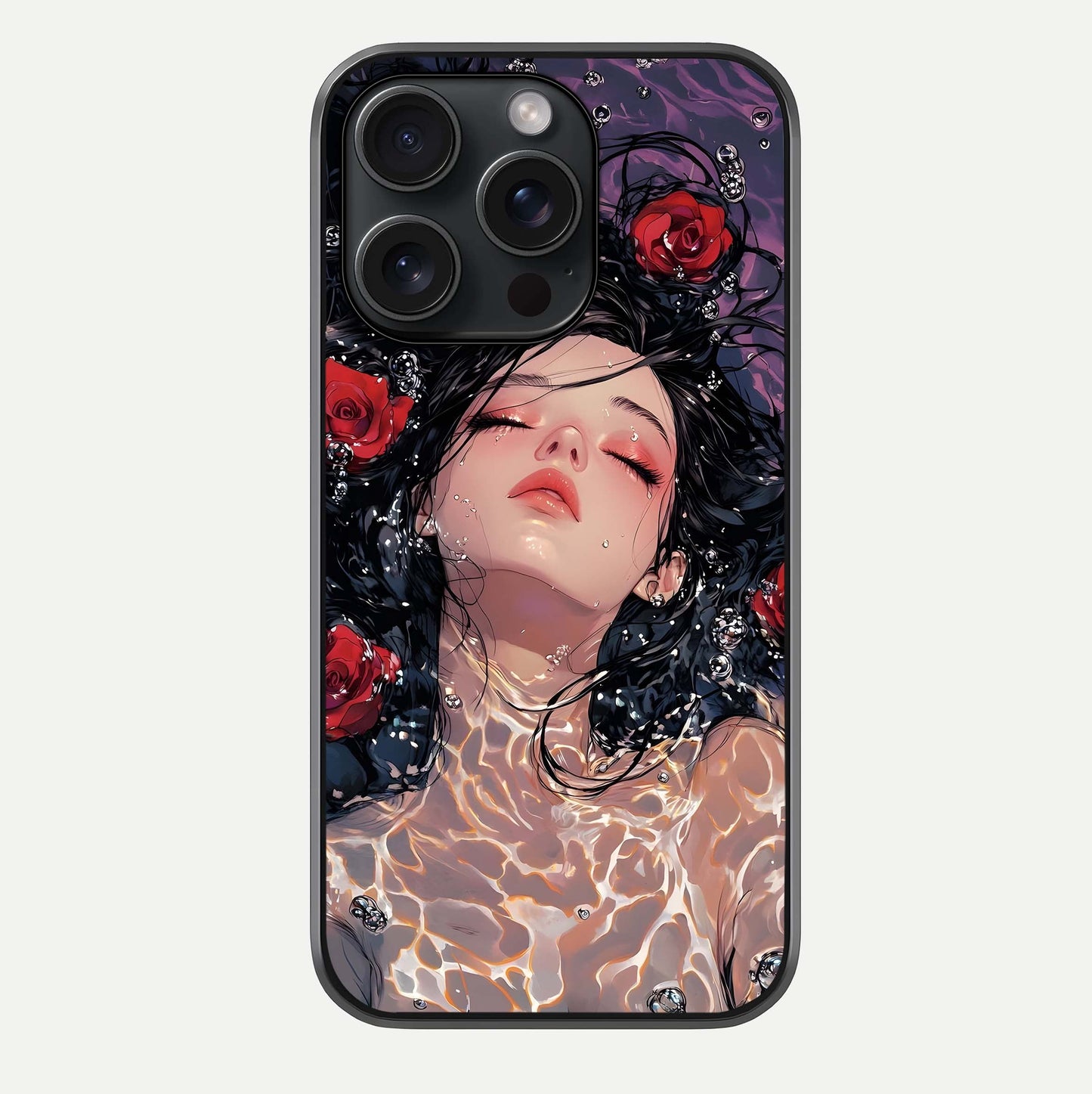 Crimson Rose Serenity Glass Case For iPhone 15 Pro by Custom World