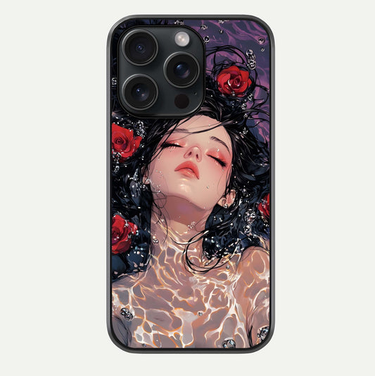 Crimson Rose Serenity Glass Case For iPhone 15 Pro by Custom World