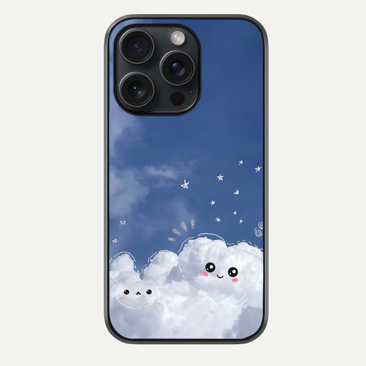 Cute Blossom Cloud Glass Case For iPhone 15 Pro by Custom World