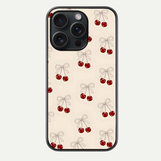 Cute Cherry Pattern Glass Case For iPhone 15 Pro by Custom World
