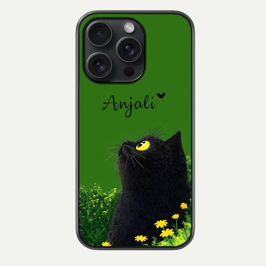 Emerald Cat Custom Name Glass Case For iPhone 15 Pro by Custom World