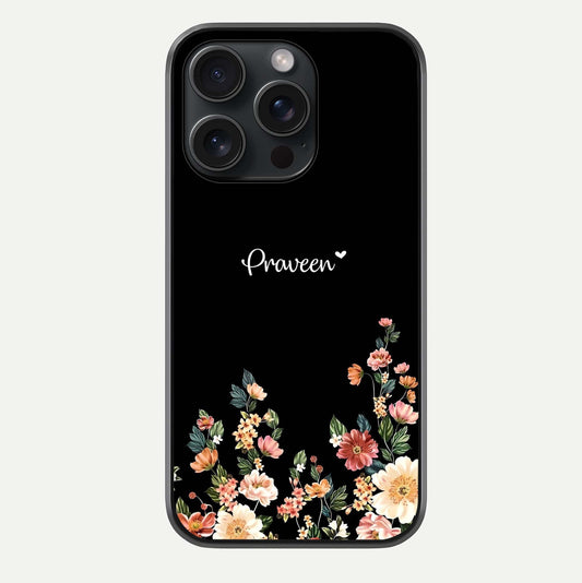 Floral Design Personalized Custom Name Glass Case For iPhone 15 Pro by Custom World