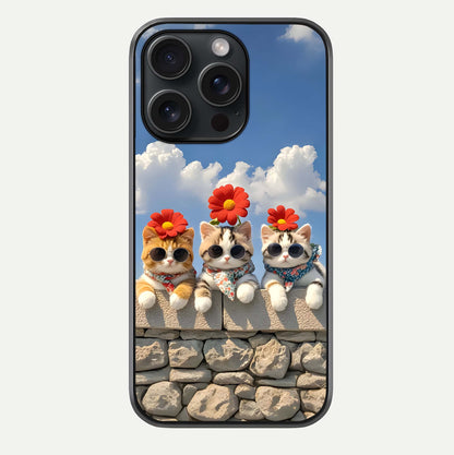 Floral Kitty Squad Glass Case For iPhone 15 Pro by Custom World
