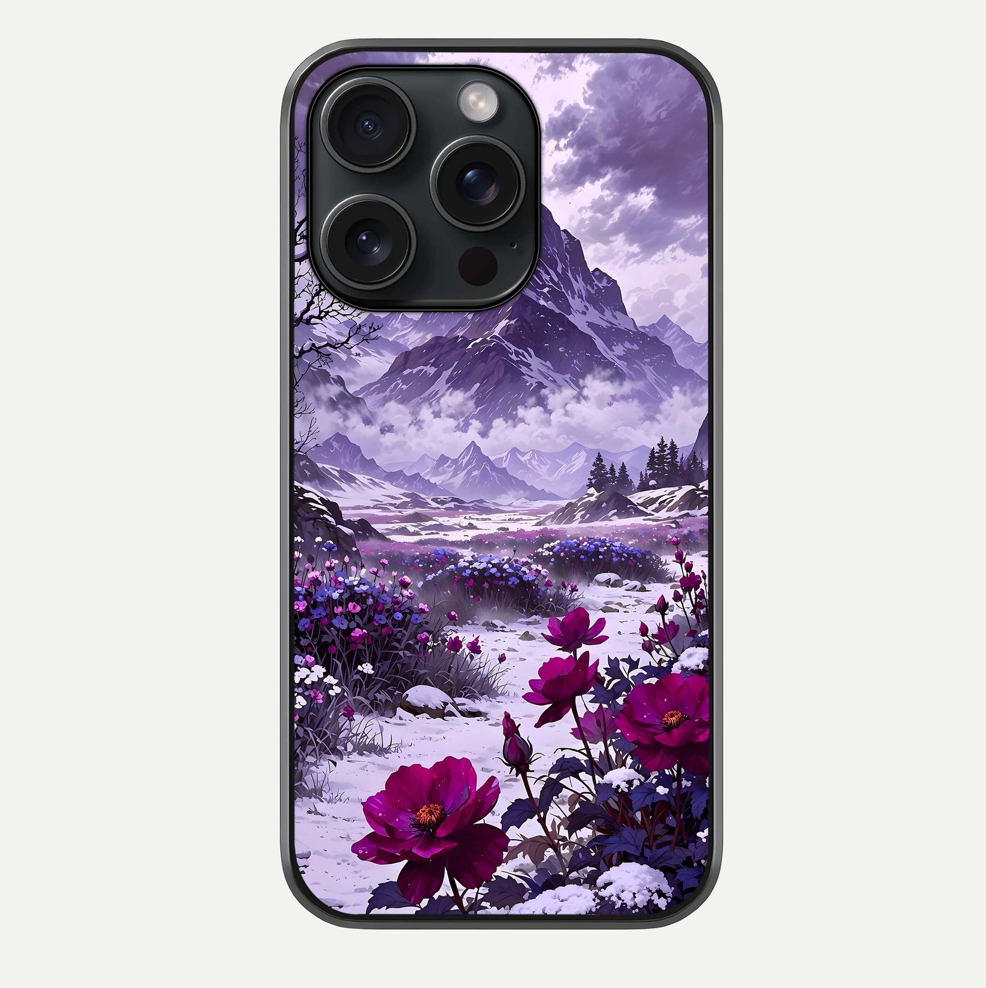 Flower Mountain View Glass Case For iPhone 15 Pro by Custom World