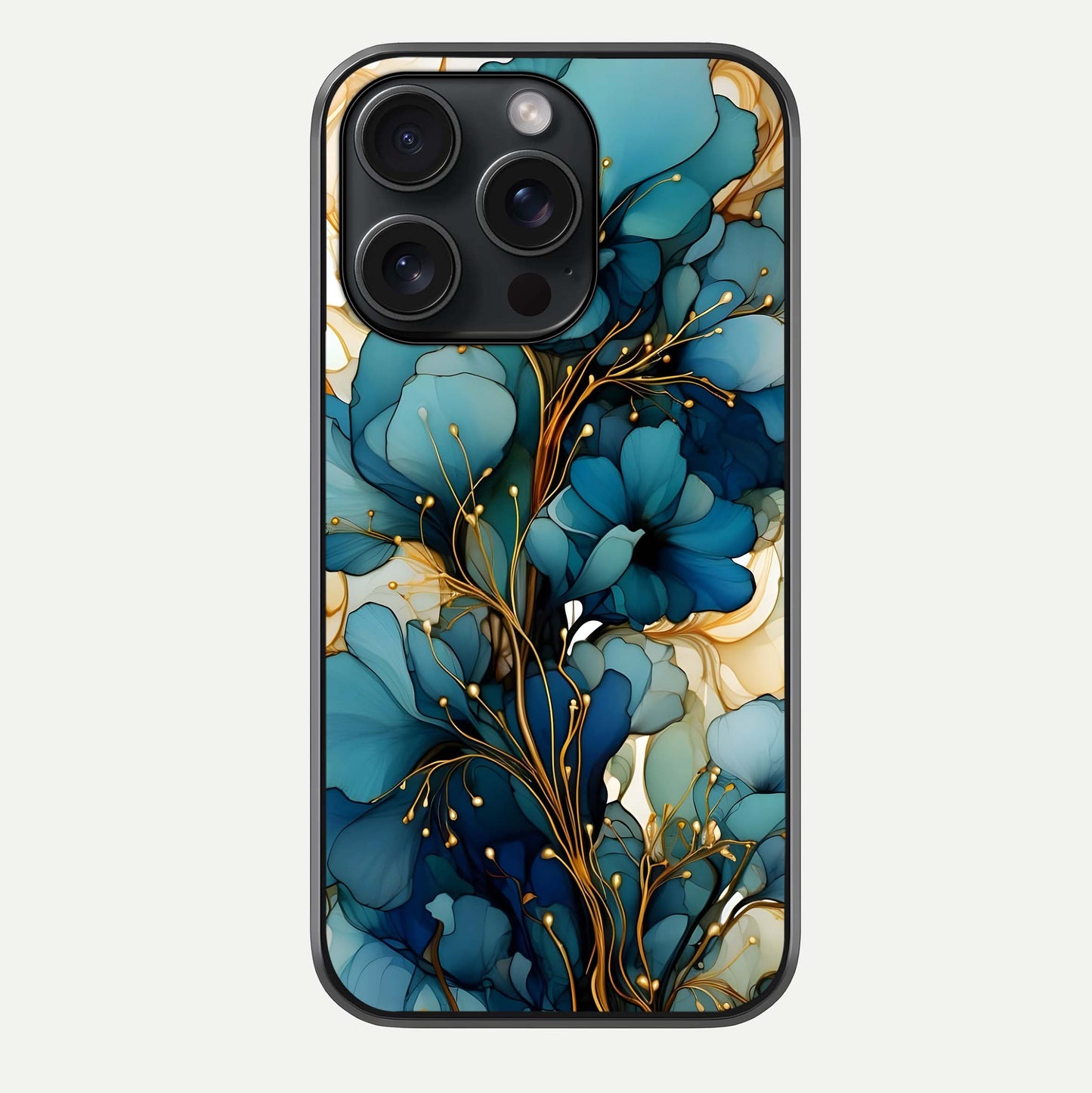 Golden Bloom Symphony Glass Case For iPhone 15 Pro by Custom World