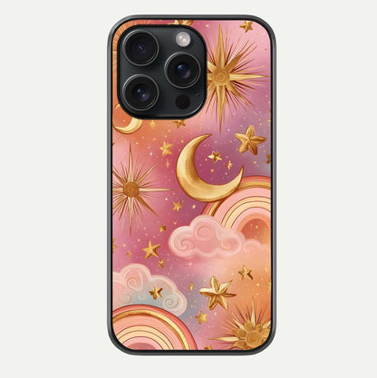 Golden Celestial Dreams Glass Case For iPhone 15 Pro by Custom World
