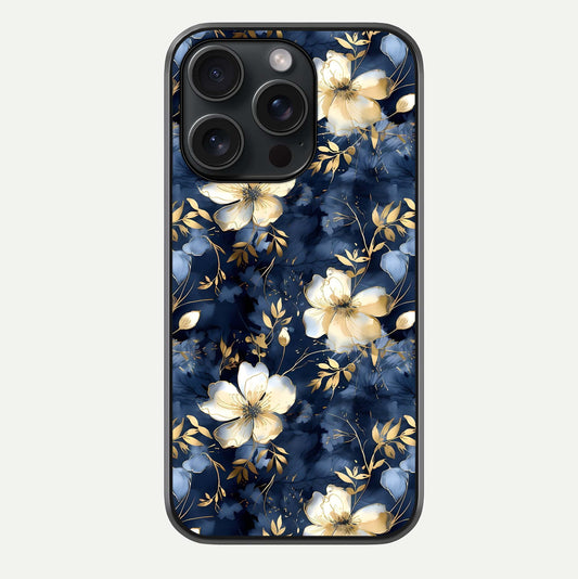 Golden Midnight Bloom Glass Case For iPhone 15 Pro by Custom World