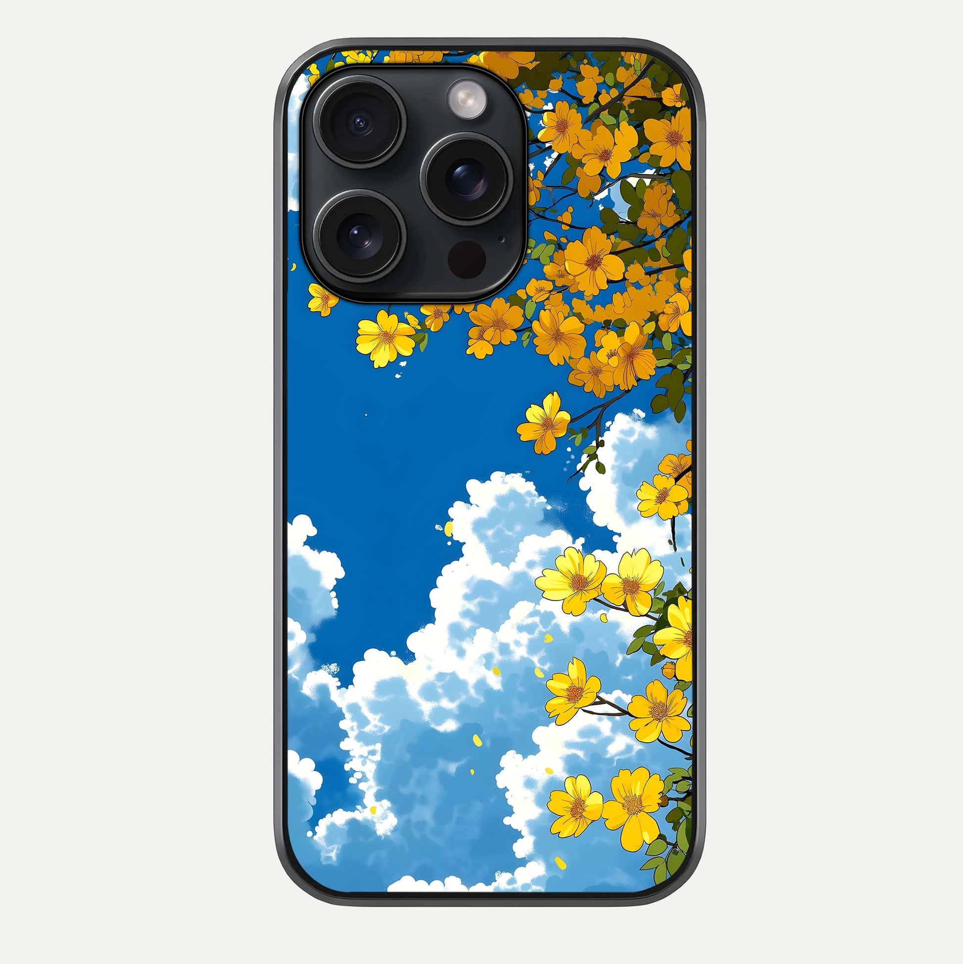 Golden Petal Sky Glass Case For iPhone 15 Pro by Custom World