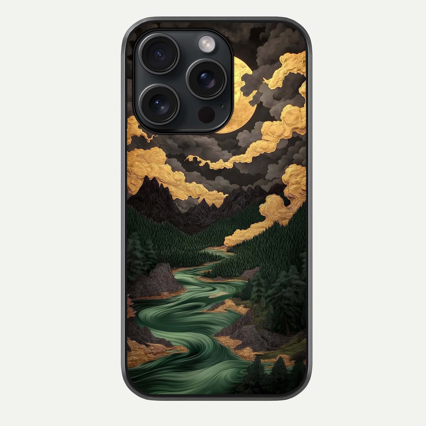 Golden River Moon Glass Case For iPhone 15 Pro by Custom World