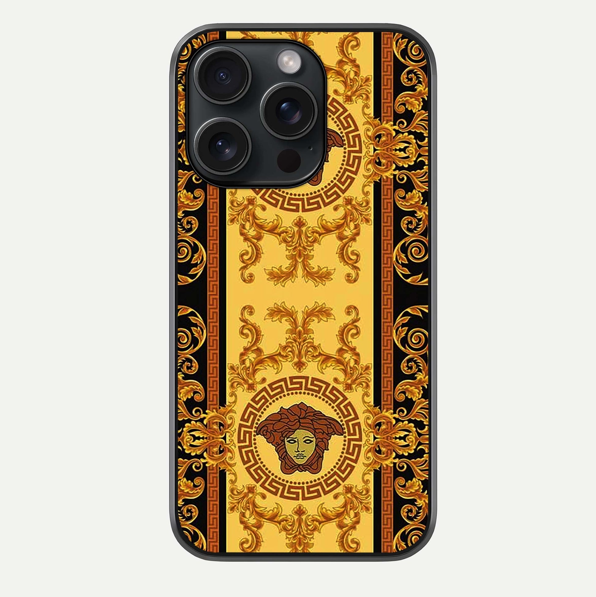 Golden Royal Heritage Glass Case For iPhone 15 Pro by Custom World