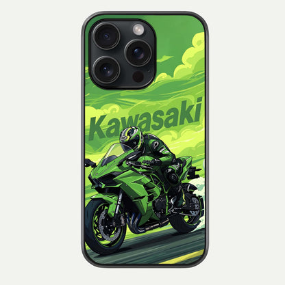 Green Kawasaki Glass Case For iPhone 15 Pro by Custom World