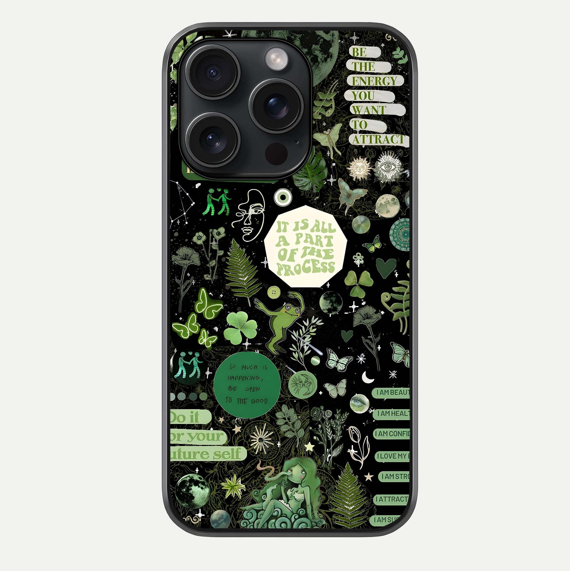 Green Moon Energy Glass Case For iPhone 15 Pro by Custom World