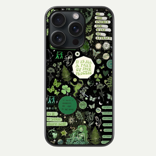 Green Moon Energy Glass Case For iPhone 15 Pro by Custom World