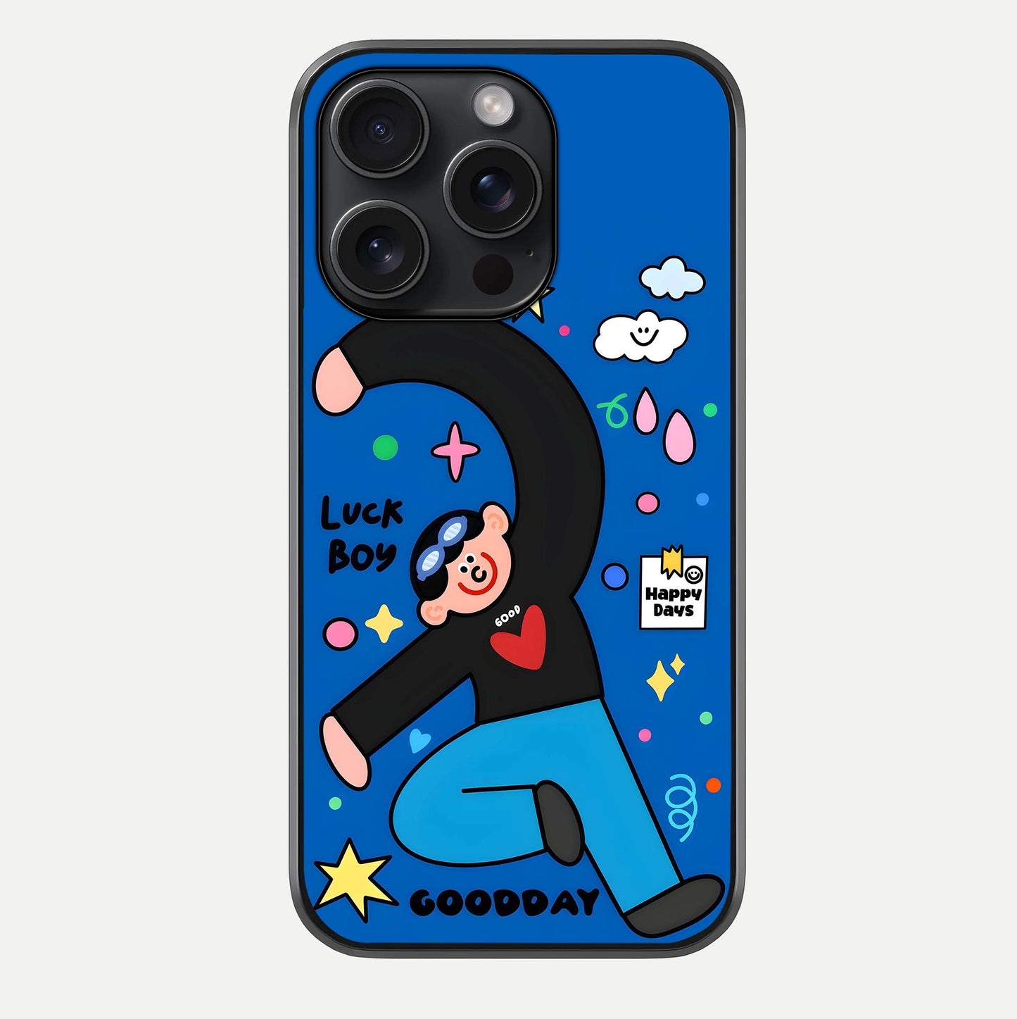 Happy Luck Vibe Glass Case For iPhone 15 Pro by Custom World