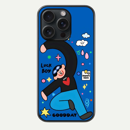 Happy Luck Vibe Glass Case For iPhone 15 Pro by Custom World
