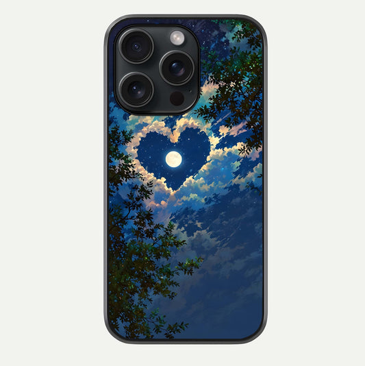 Heart With Moon Sky Glass Case For iPhone 15 Pro by Custom World