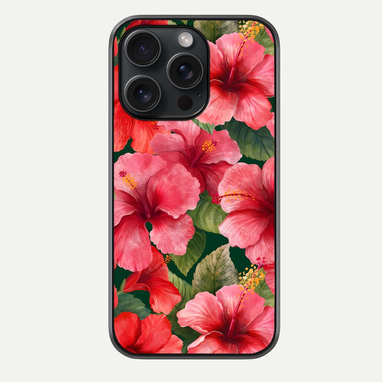 Hibiscus Pattern Glass Case For iPhone 15 Pro by Custom World