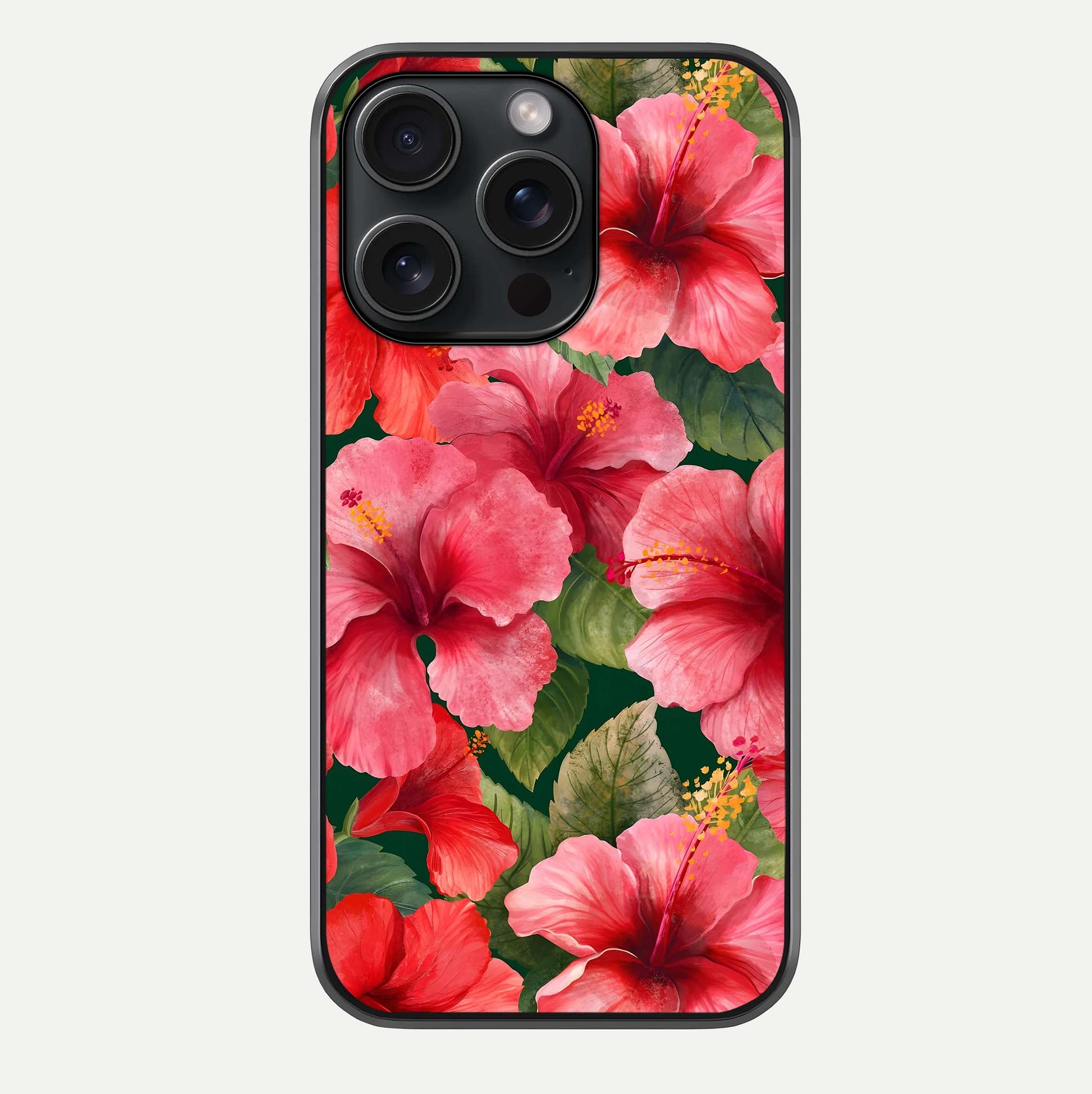 Hibiscus Pattern Glass Case For iPhone 15 Pro by Custom World