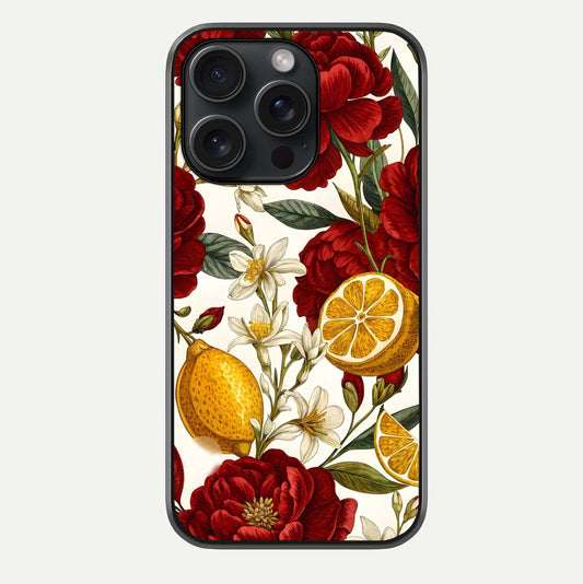 Lemon Rose Charm Glass Case For iPhone 15 Pro by Custom World