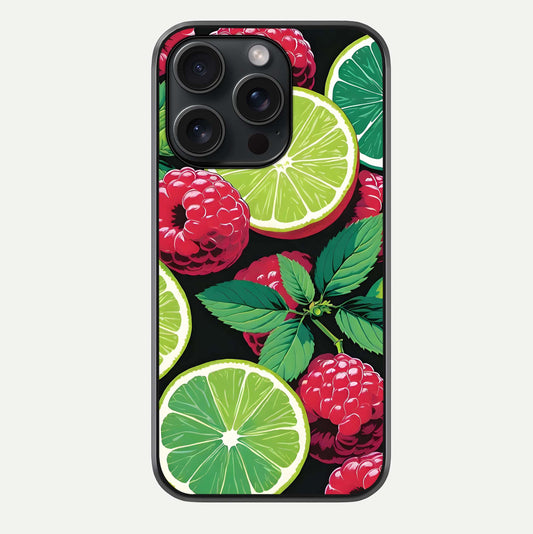 Lime & Raspberry Pattern Glass Case For iPhone 15 Pro by Custom World