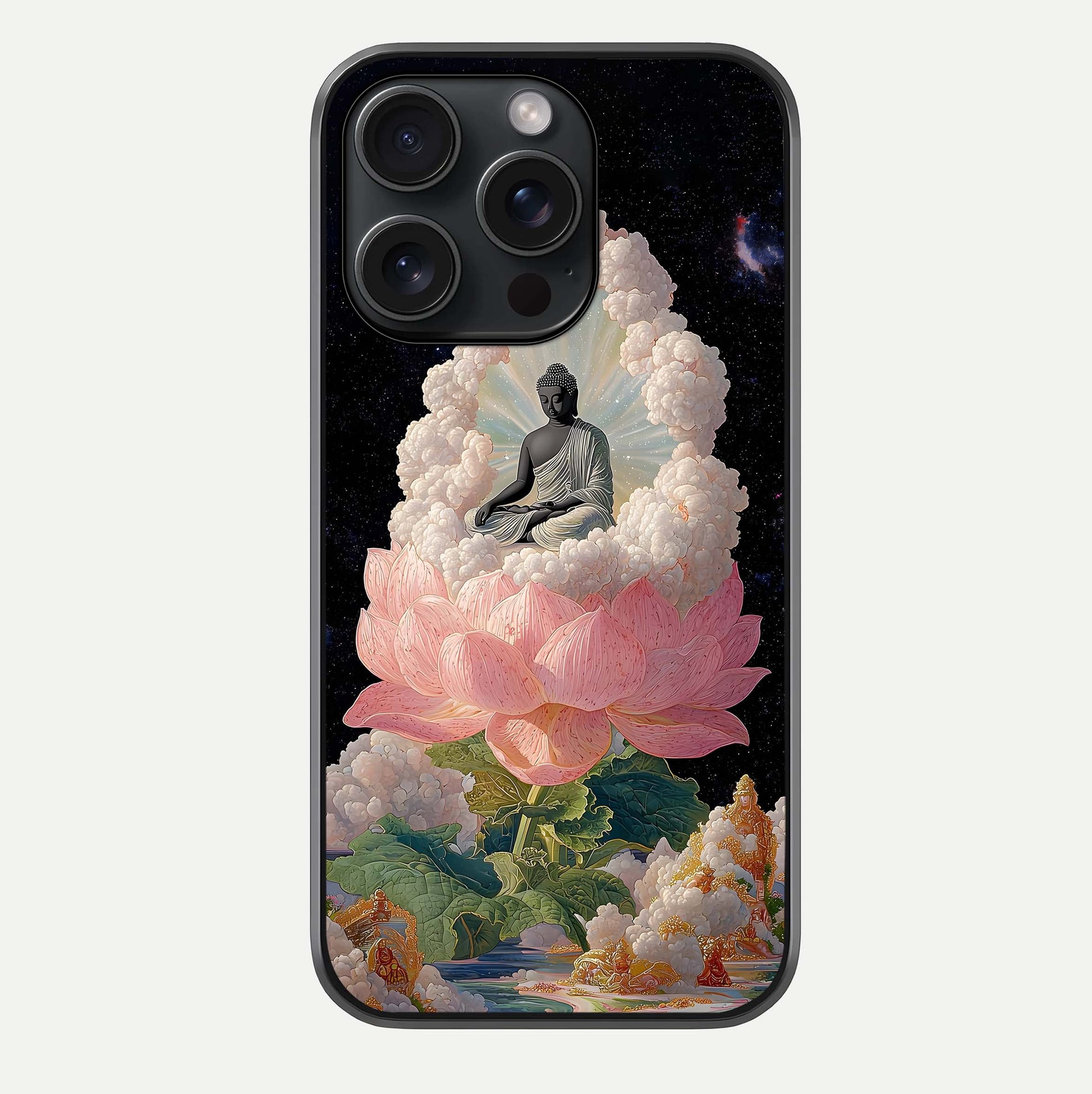 Lotus Divine Peace Glass Case For iPhone 15 Pro by Custom World