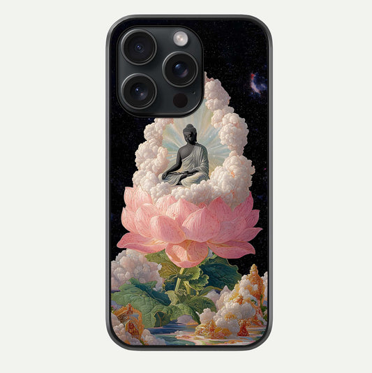 Lotus Divine Peace Glass Case For iPhone 15 Pro by Custom World