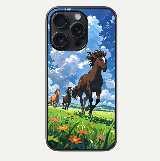 Majestic Horses Galloping Glass Case For iPhone 15 Pro by Custom World