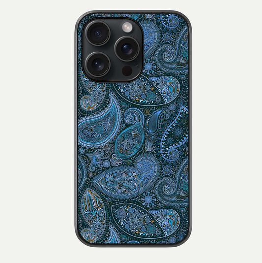 Midnight Paisley Glow Glass Case For iPhone 15 Pro by Custom World