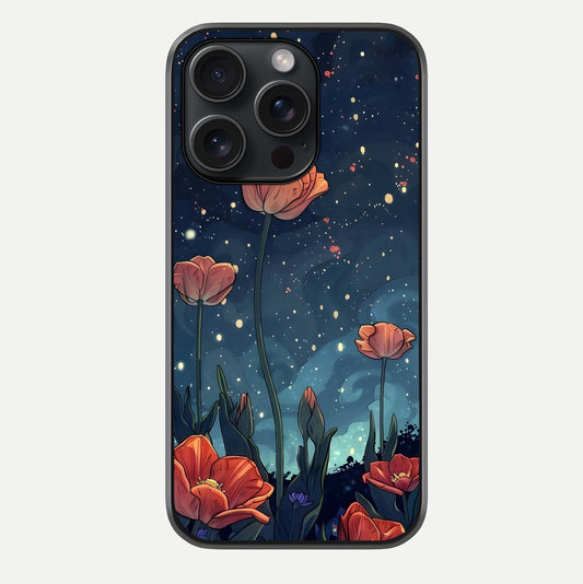 Midnight Tulip Glow Glass Case For iPhone 15 Pro by Custom World