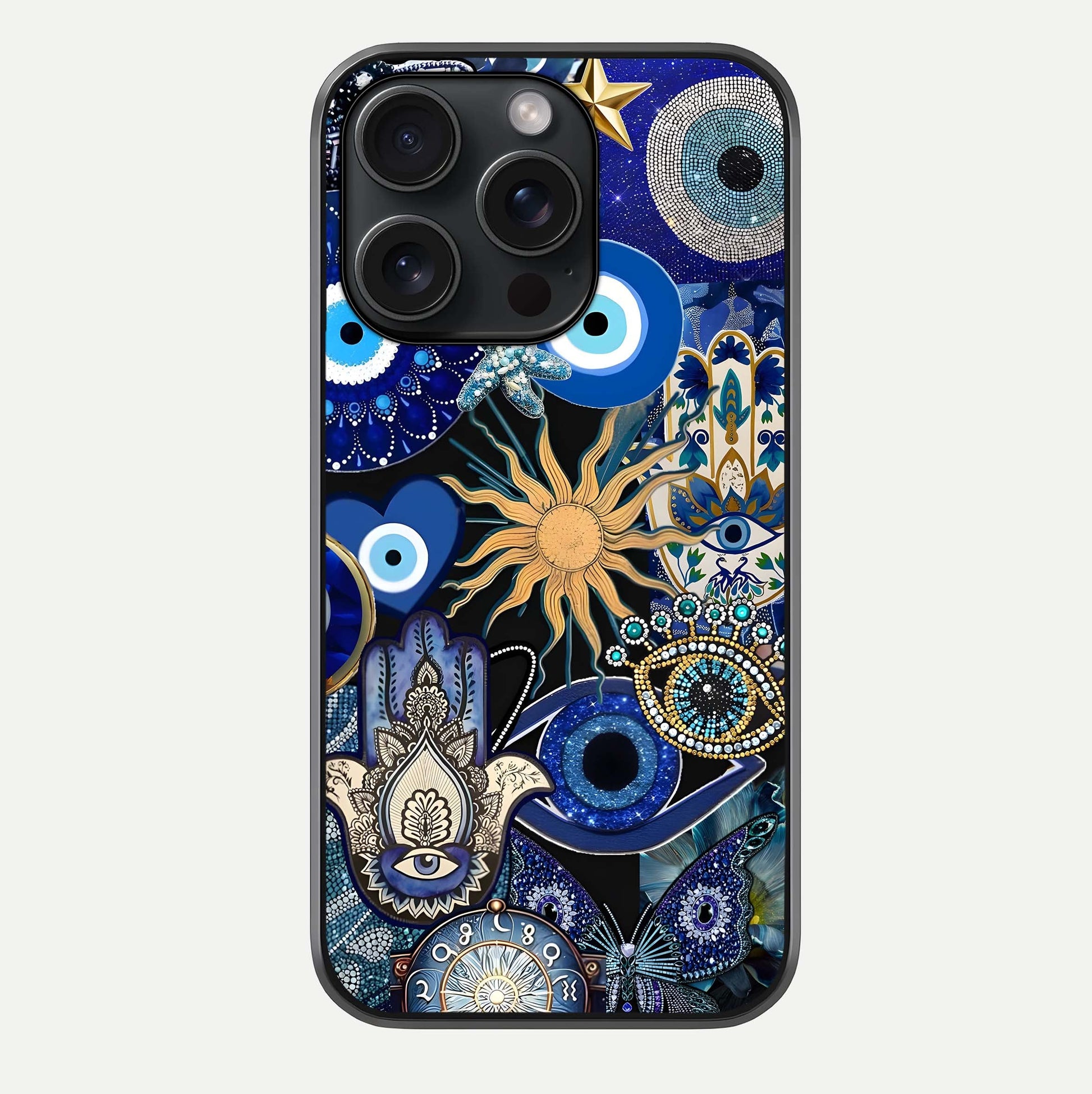 Mystic Blue Evil Eye Glass Case For iPhone 15 Pro by Custom World