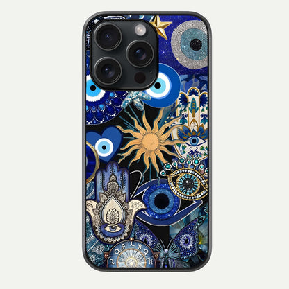 Mystic Blue Evil Eye Glass Case For iPhone 15 Pro by Custom World