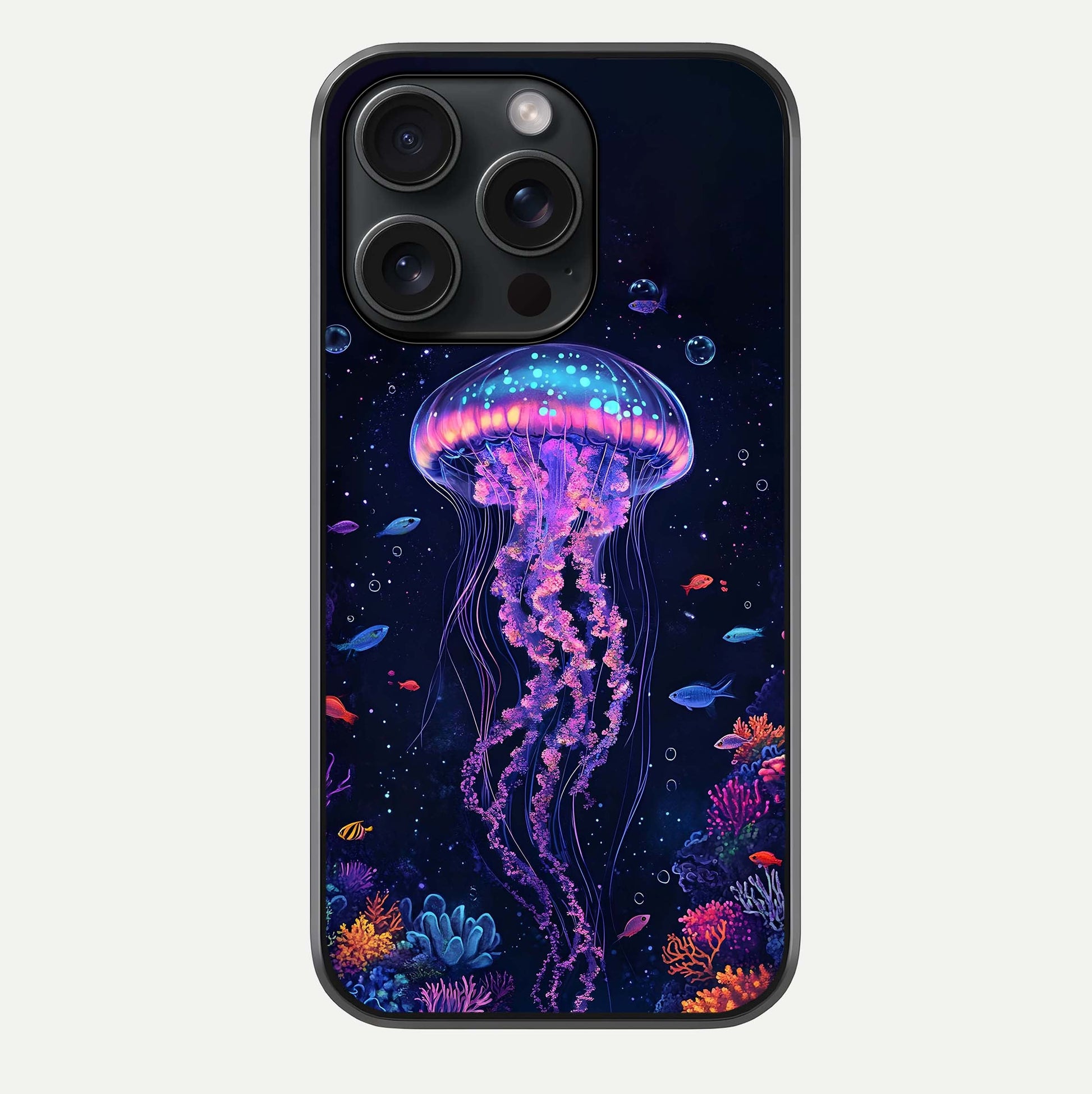 Neon Jellyfish Glass Case For iPhone 15 Pro by Custom World