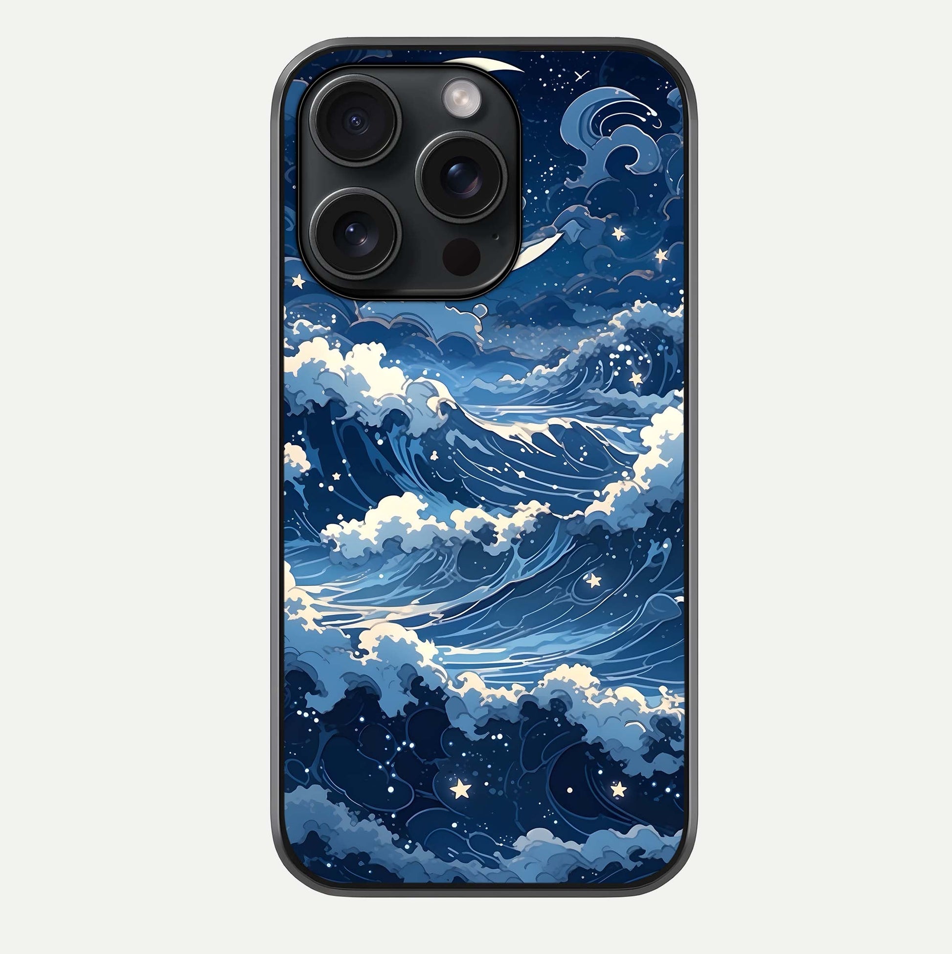 Ocean Moon Waves Glass Case For iPhone 15 Pro by Custom World