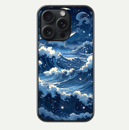 Ocean Moon Waves Glass Case For iPhone 15 Pro by Custom World