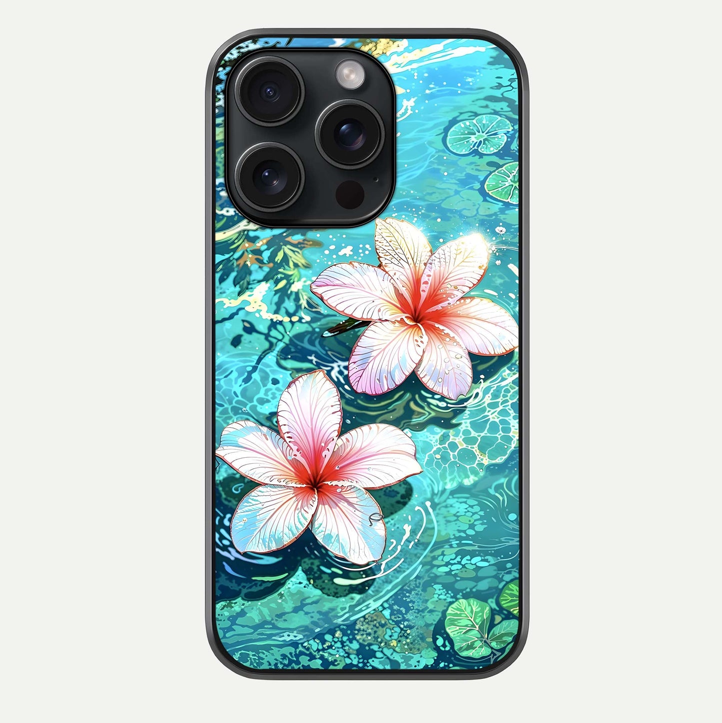 Pink Flowers in Water Glass Case For iPhone 15 Pro by Custom World