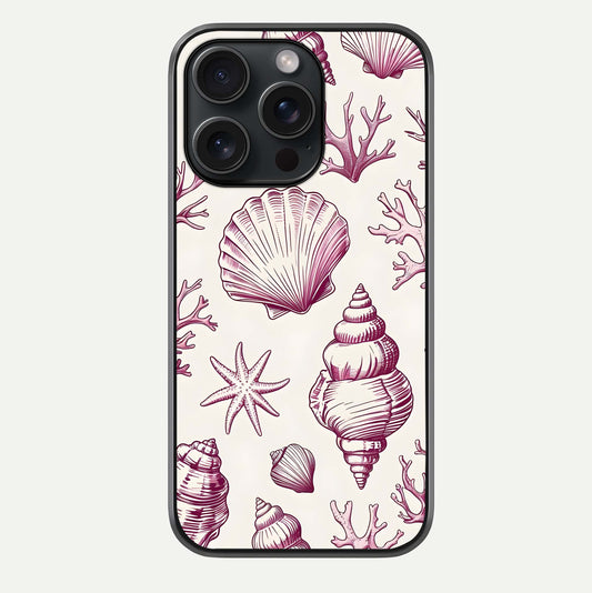 Pink Shells Outline Glass Case For iPhone 15 Pro by Custom World