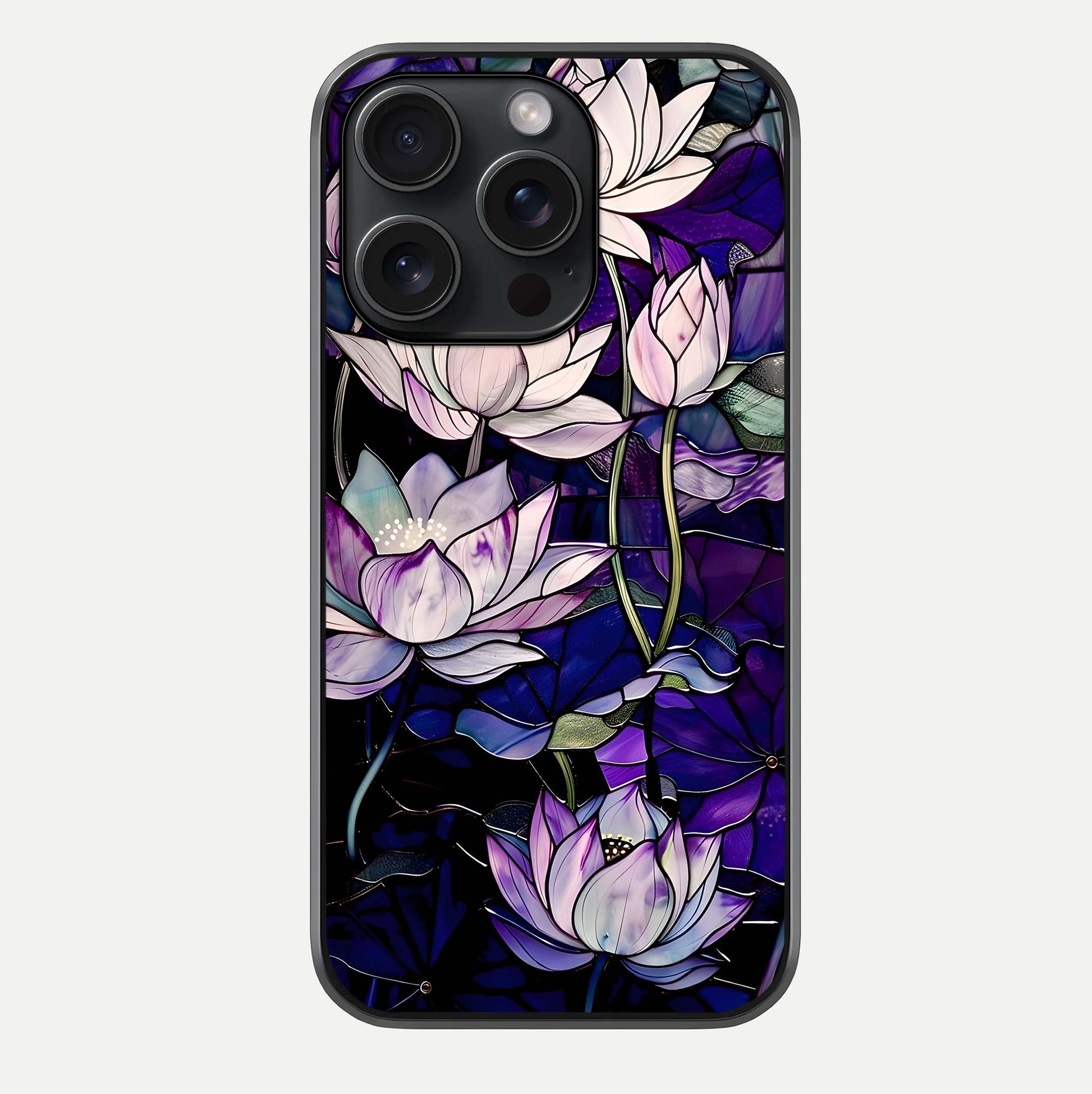 Purple Lotus Pattern Glass Case For iPhone 15 Pro by Custom World