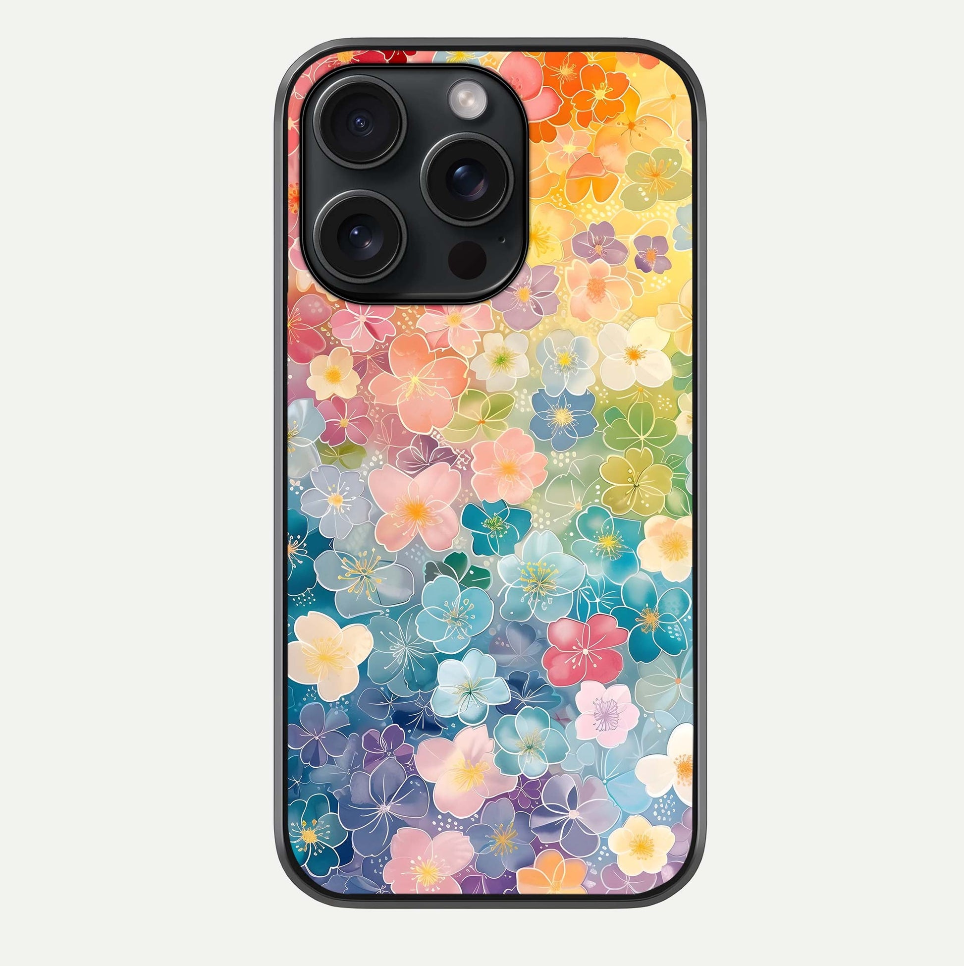Rainbow Blossom Burst Glass Case For iPhone 15 Pro by Custom World