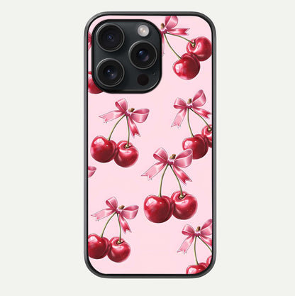 Red Cherries Pattern Glass Case For iPhone 15 Pro by Custom World