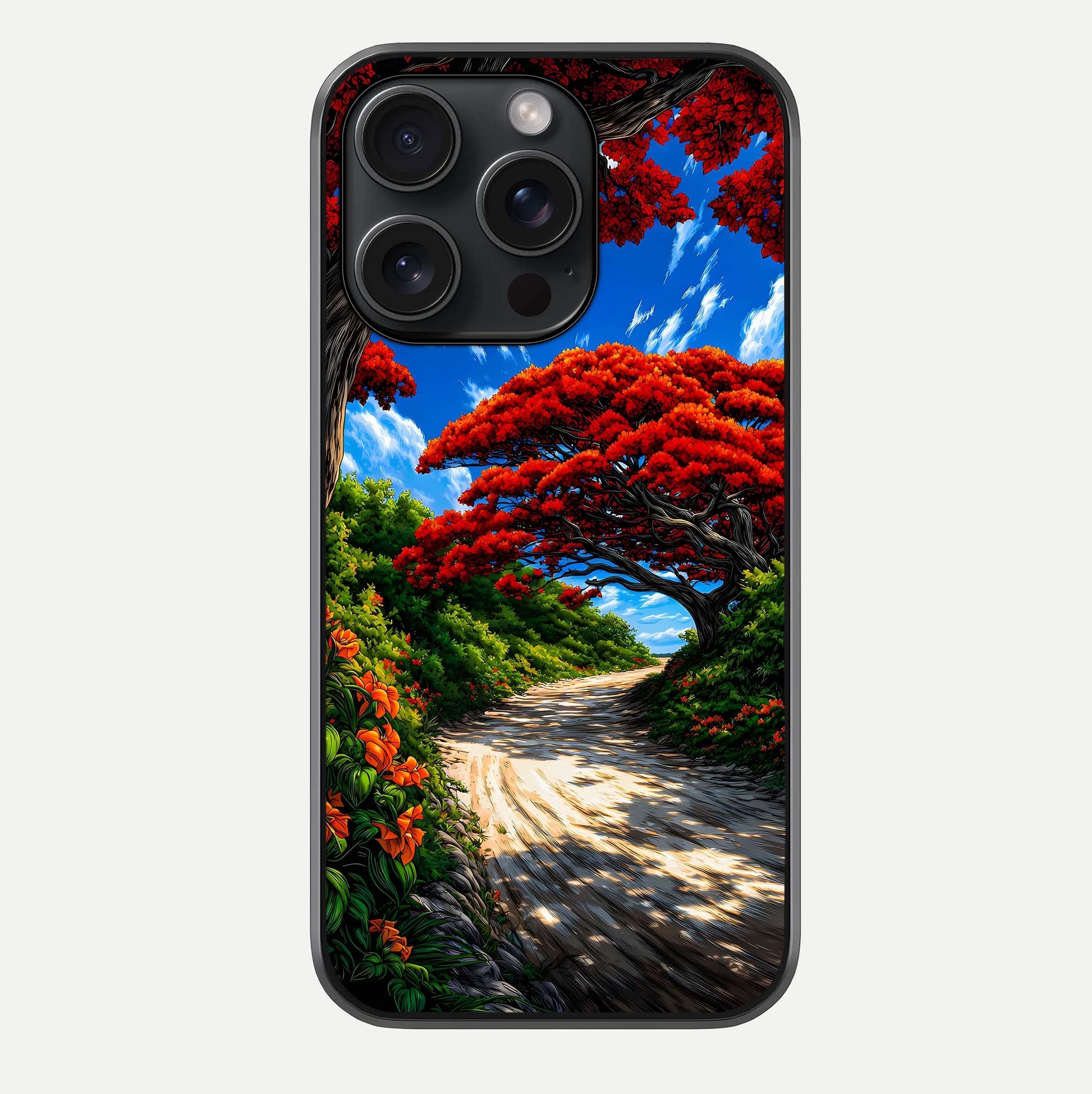 Red Trees Pathway Glass Case For iPhone 15 Pro by Custom World