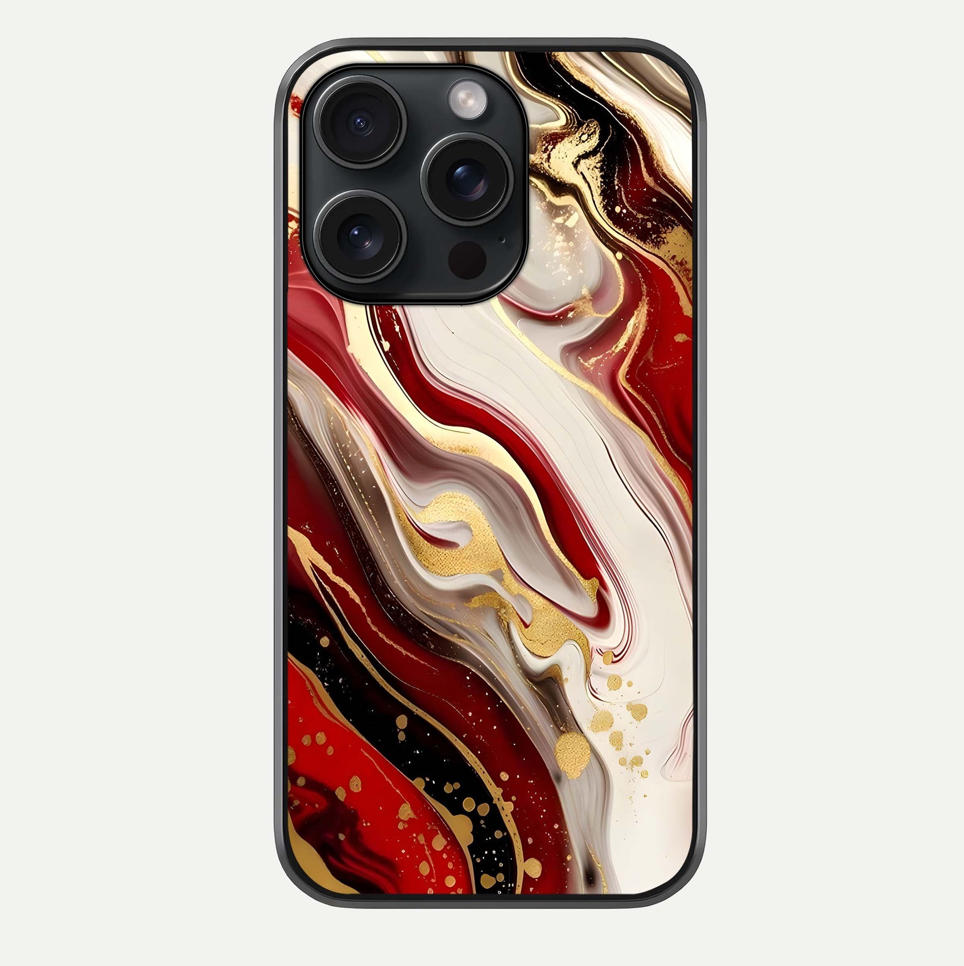 Red & White Marble Glass Case For iPhone 15 Pro by Custom World