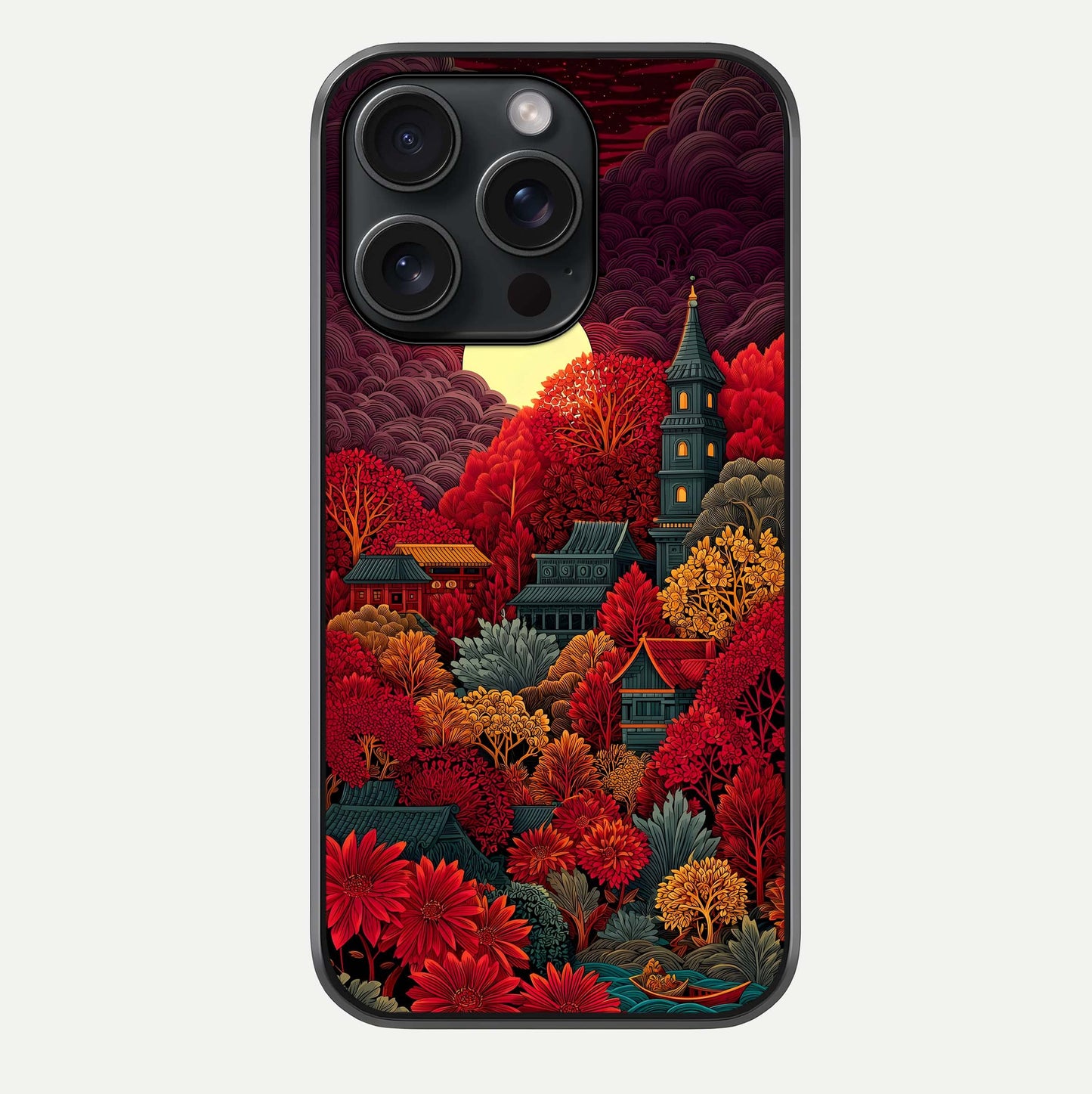 Scarlet Autumn Temple Glass Case For iPhone 15 Pro by Custom World