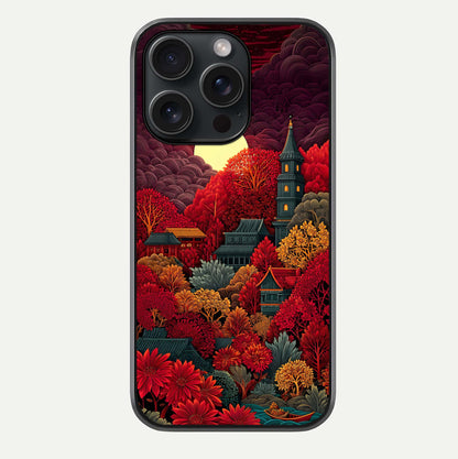 Scarlet Autumn Temple Glass Case For iPhone 15 Pro by Custom World