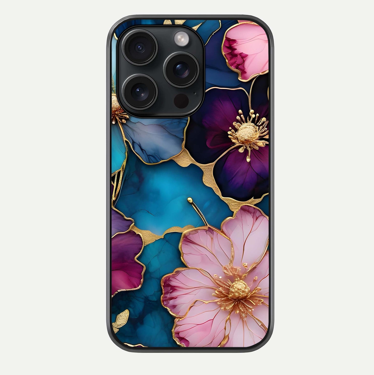 Sparkle Floral Glass Case For iPhone 15 Pro by Custom World