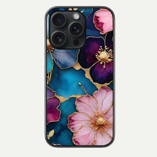 Sparkle Floral Glass Case For iPhone 15 Pro by Custom World
