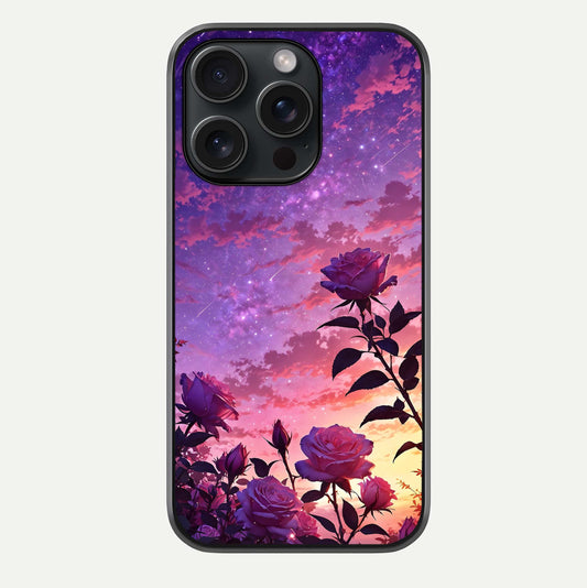 Starlit Rose Twilight Glass Case For iPhone 15 Pro by Custom World