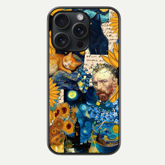 Sunflower Cat Art Glass Case For iPhone 15 Pro by Custom World