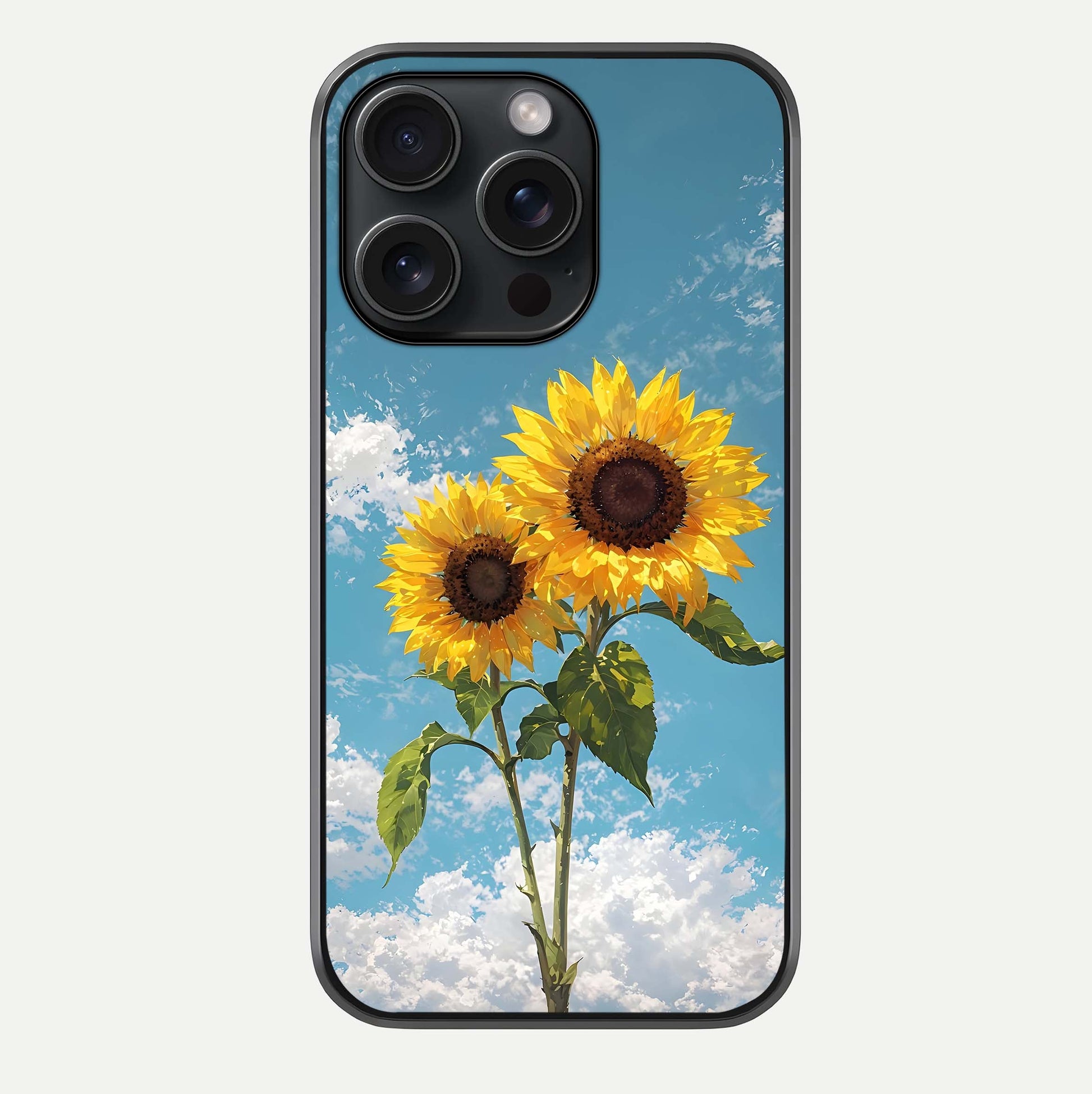 Sunflower Sky Bloom Glass Case For iPhone 15 Pro by Custom World