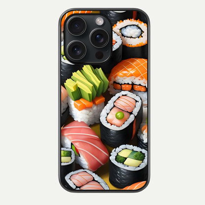Sushi Food Pattern Glass Case For iPhone 15 Pro by Custom World