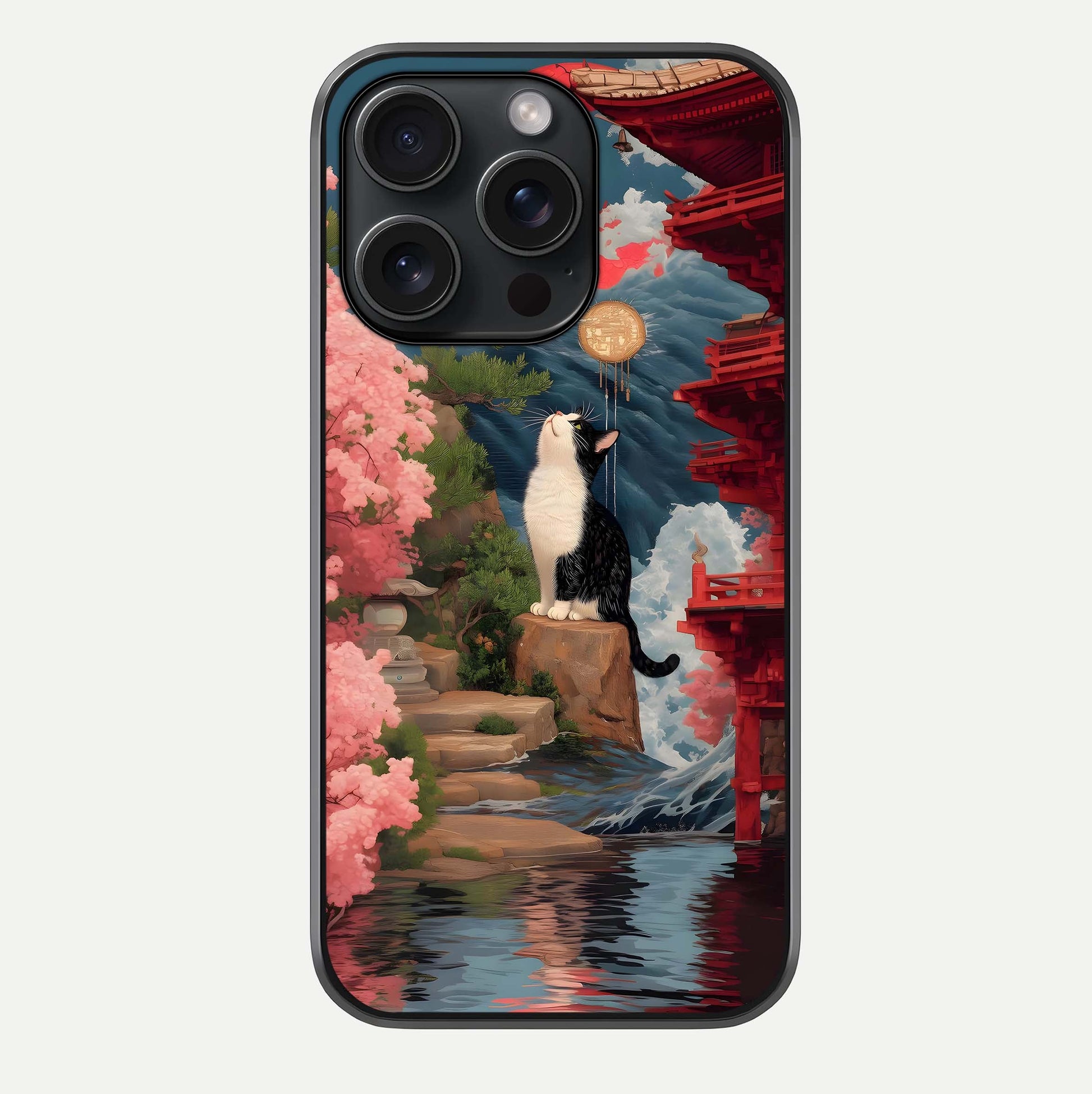 Temple Cat Scenery Glass Case For iPhone 15 Pro by Custom World